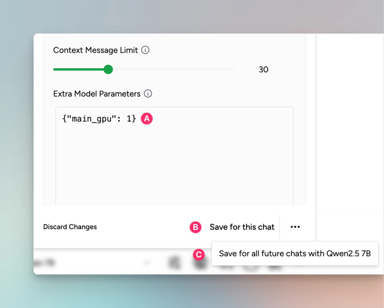 You can pass extra params (A) per chat (B) or per model (B)
