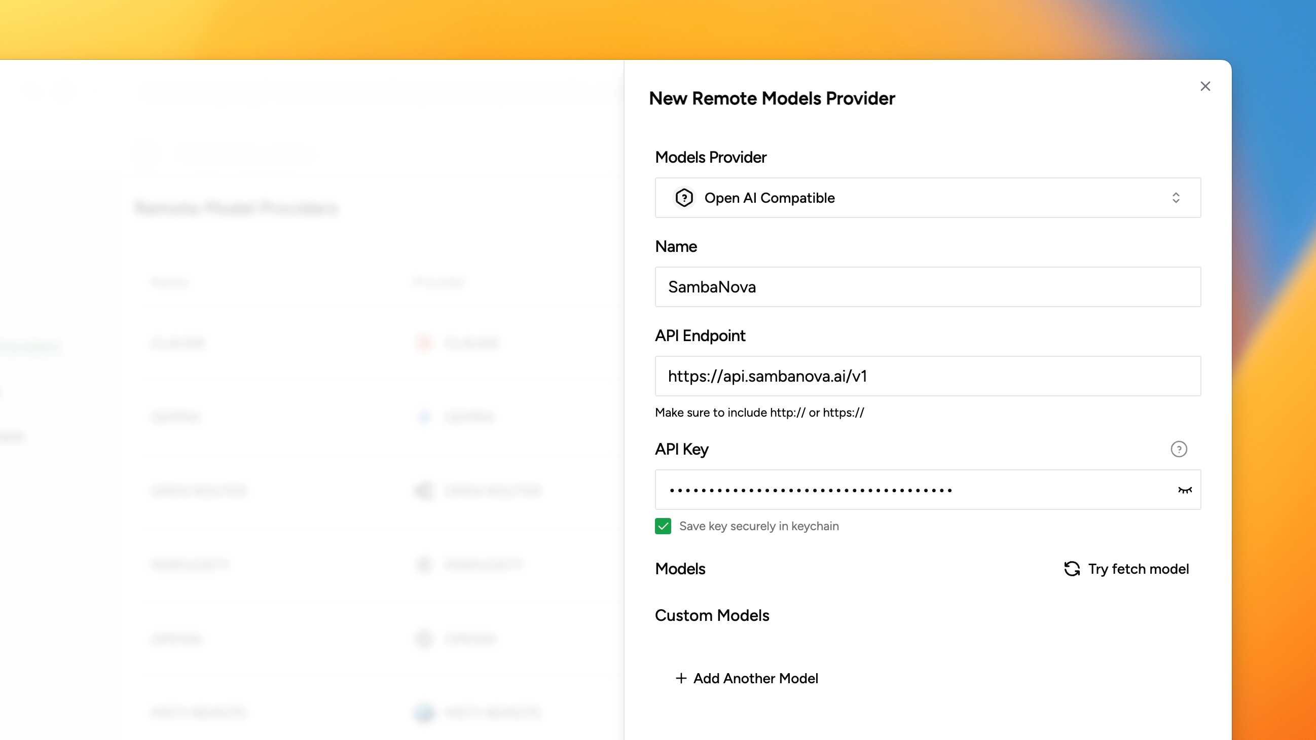 Provide Name, API Endpoint, and API Key